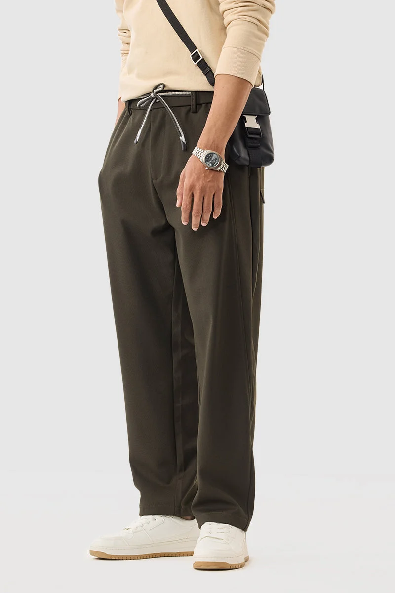 Snitch Olive Olive Regular Fit Trousers for Men | Best Price UAE